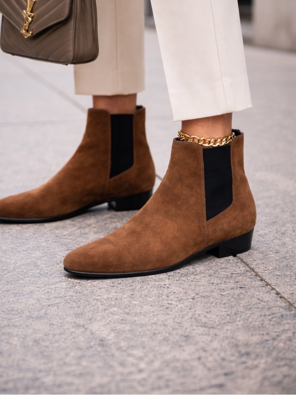 J. Crew Brown Suede Chelsea Ankle Boots with Black Elastic Panels